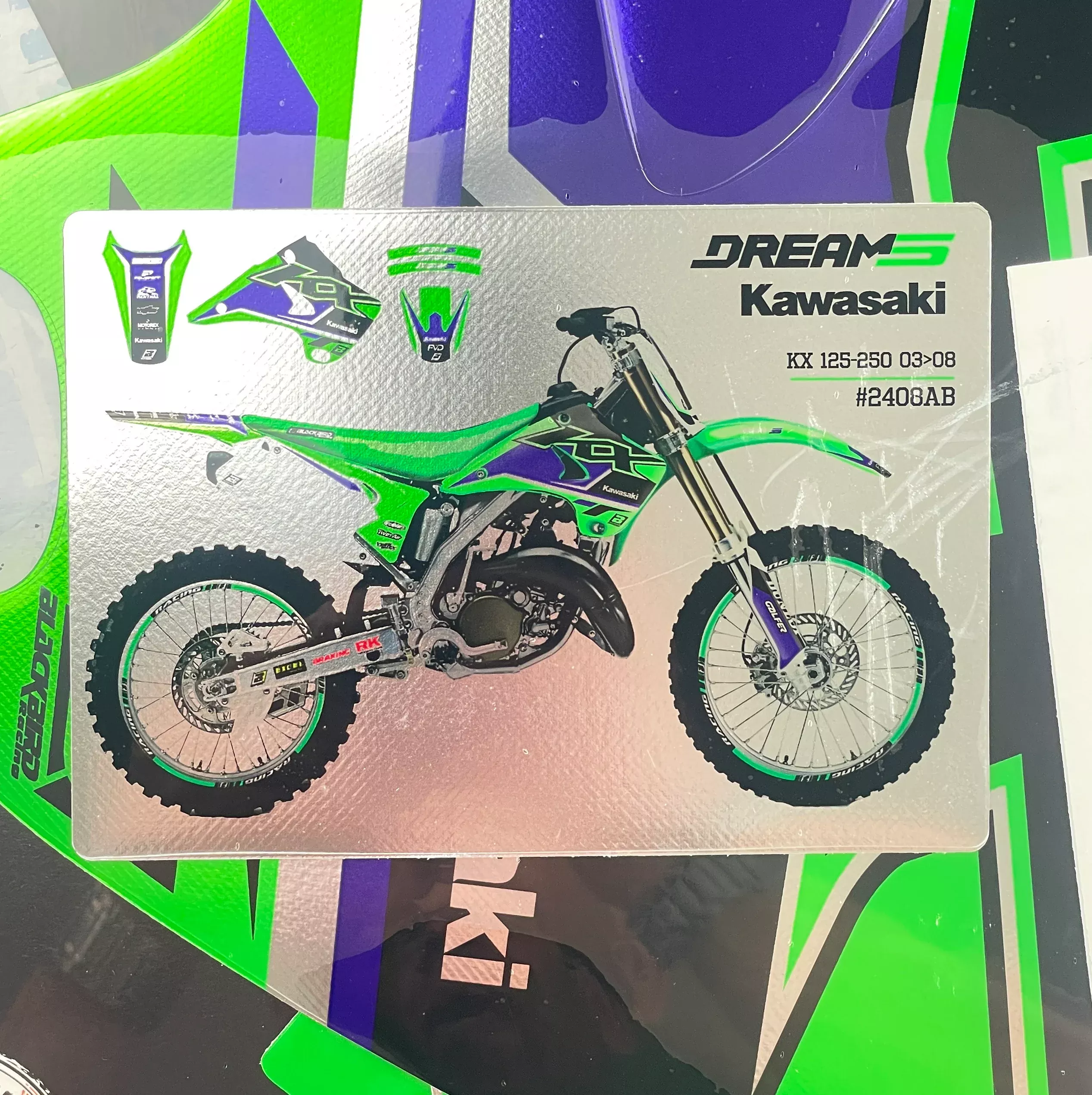 03-08 KX125 250 DREAM 5 CHROME EFX GRAPHICS, BLACKBIRD DECAL 2408ABCRO