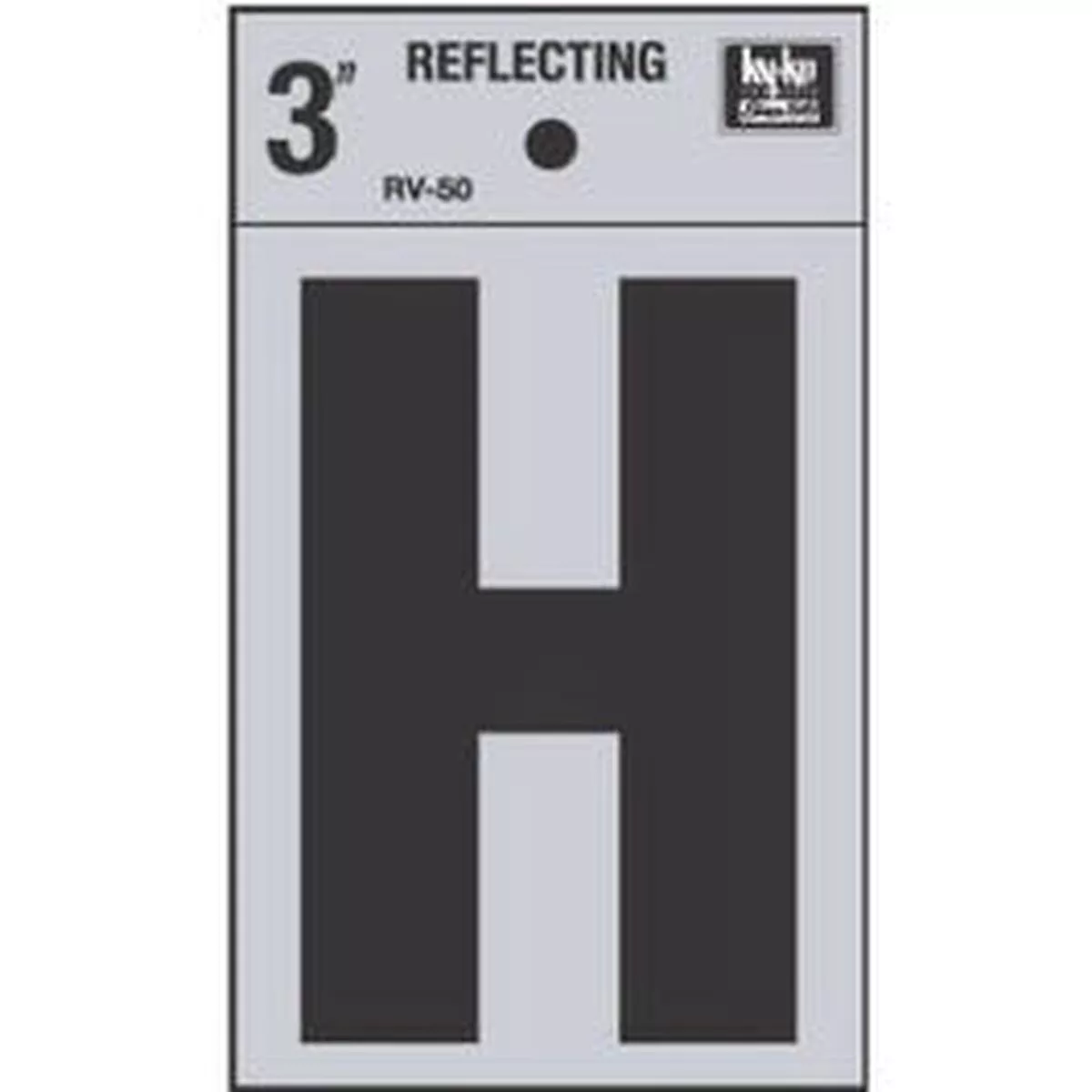 Address Letters, "H", Reflective Black/Silver Vinyl, Adhesive, 3-In.