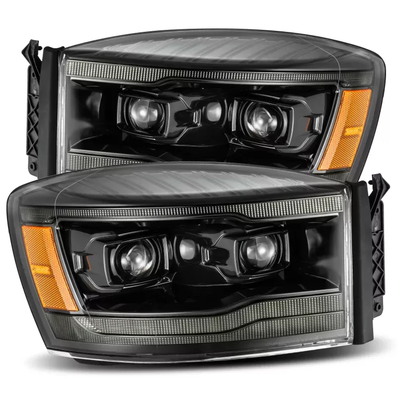 AlphaRex 06-08 Dodge Ram 1500HD PRO-Series Proj Headlights Plank Style Alpha Black w/Seq Signal/DRL - A&D Discount Performance