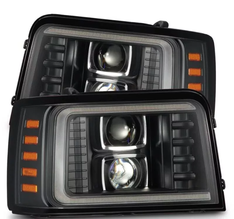 AlphaRex 92-96 Ford F-Series/Bronco LUXX-Series Proj Headlights Blk w/Actv Light SeqSig & SBDRL - A&D Discount Performance