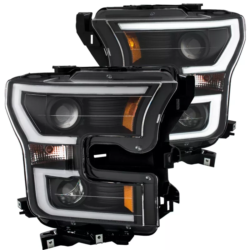 ANZO 2015-2016 Ford F-150 Projector Headlights w/ Plank Style Design Black w/ Amber - A&D Discount Performance