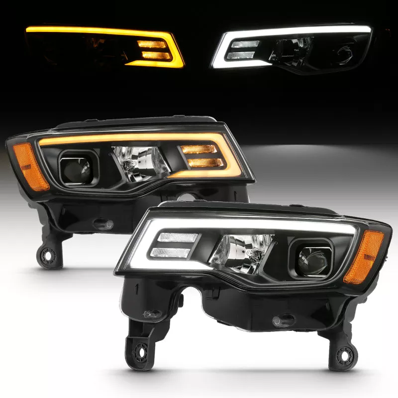 ANZO 2017-2018 Jeep Grand Cherokee Projector Headlights w/ Plank Style Switchback - Black w/ Amber - A&D Discount Performance