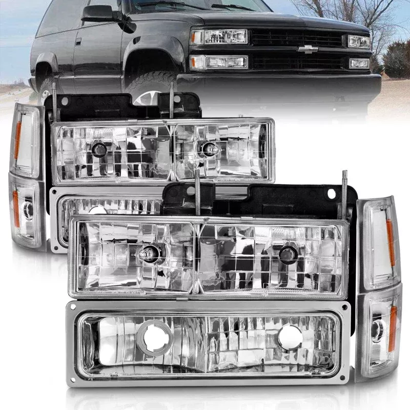 ANZO 88-98 Chevrolet C1500 Crystal Headlights Chrome w/ Signal and Side Marker Lights - A&D Discount Performance