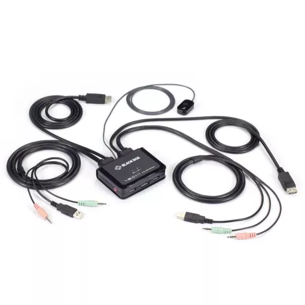 Black Box KV62-CBL 4K60 DisplayPort Cable KVM Switch - 2-Port with Button Switch, Audio and Mic