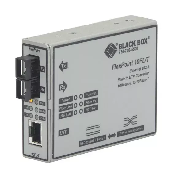 Black Box LMC212A-MM-SC-R2 FlexPoint Ethernet (10-Mbps) Media Converter - 10-Mbps Copper to 10-Mbps Multimode Fiber 850nm 2km