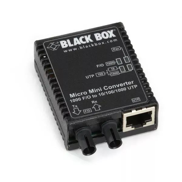 Black Box LMC4003A Micro Mini Gigabit Ethernet (1000-Mbps) Media Converter - 10/100/1000-Mbps Copper to 1000-Mbps Singlemode Fiber 1310nm 12km