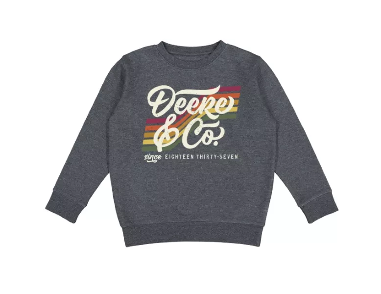 John Deere Youth Black Heather 70s Stripe Crew Fleece